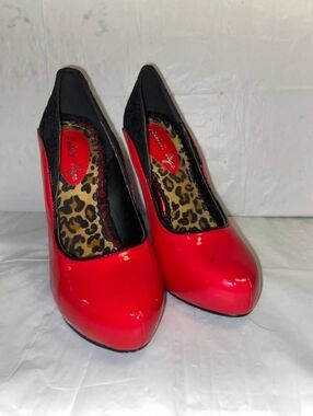 Red Patent Pump with Leopard Insole - Women By Bettie Page